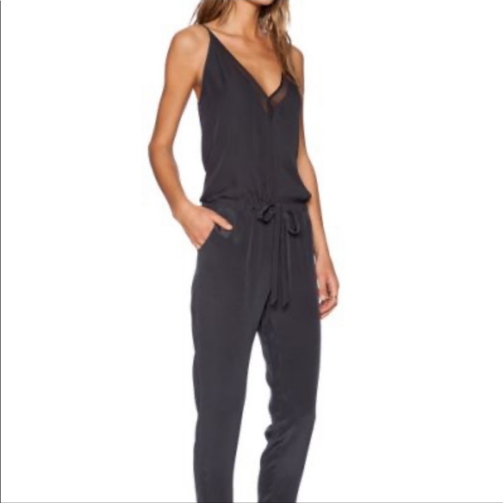 Mason spaghetti strap deep v drawstring jumpsuit charcoal grey size 2
